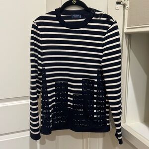Saint James navy stripe wool sweater, made in France.